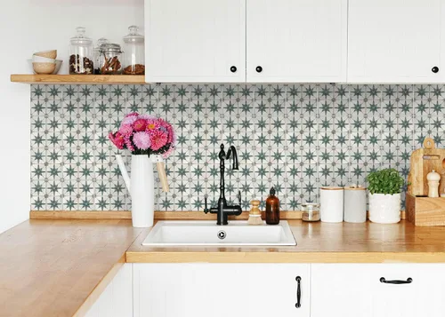 Vista 8 de Azulejos Autoadhesivos para Piso Vintage DIY Papel Tapiz Autoadhesivo Pegatinas de Azulejos (4X4, Turquesa Plata)