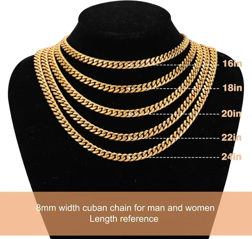 Vista 7 de Collar de cadena de eslabones cubanos para hombres, niños y mujeres, 0.315 pulgadas de ancho, 161820202224 pulgadas de longitud, collar de cadena