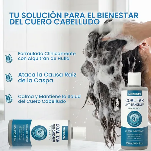 Vista 7 de Morovan Champú para la caspa de alquitrán de hullo: 2% Extracto de alquitrán de carbón para caspa severa, psoriasis y picazón en el cuero cabelludo