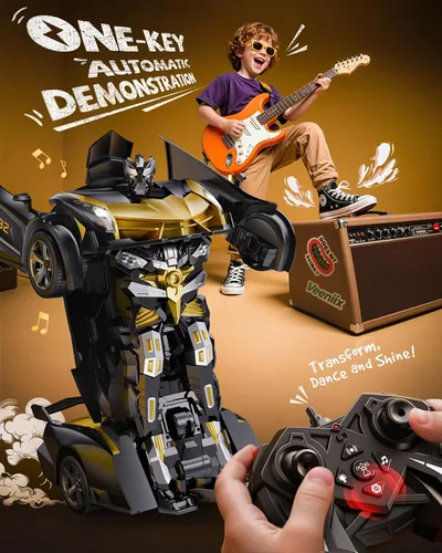 Vista 6 de V992 Auto a control remoto que se transforma, auto robot que se transforma, RC, escala 1:14, juguete de auto robot 2-en-1 con sonido y luz