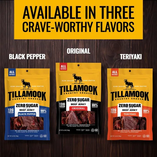 Vista 6 de Tillamook Country Smoker Cecina de res sin azúcar, original, apta para dietas cetogénicas, 6.5 onzas (paquete de 2)