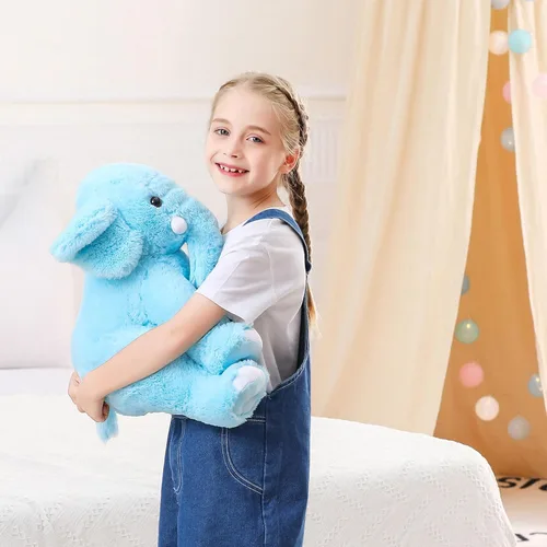Vista 3 de JellyMallow Animales de peluche con peso de elefante, 5 libras y 16 pulgadas, color azul, almohada grande de peluche de elefante con peso, regalo