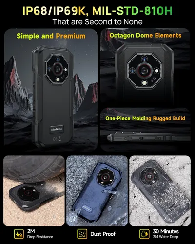 Vista 8 de Ulefone Armor X32 Pro 5G Teléfono resistente, MTK Dimensity 6300, 16+256GB, Android 15, Widevine L1, visión nocturna de 64MP/25MP, linterna