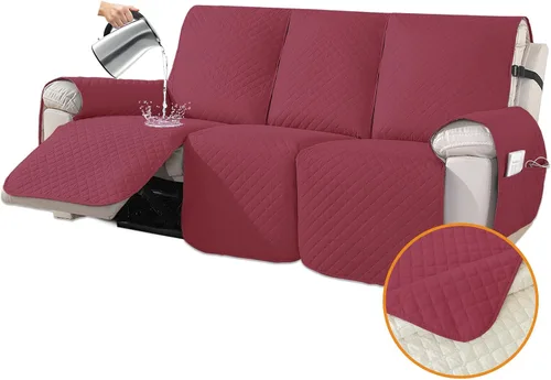 Vista 30 de XINEAGE Funda para Sillón Reclinable Resistente al Agua, Fundas Antideslizantes para Silla Reclinable con Bolsillos, Fundas Acolchadas Gruesas