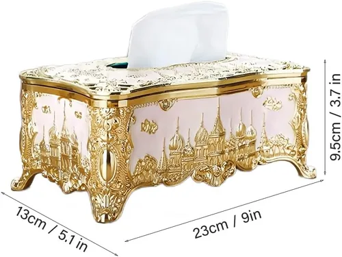 Vista 4 de Soporte para cubierta de pañuelos, castillo creativo en relieve y diamantes de imitación rectangular de acrílico para caja de pañuelos
