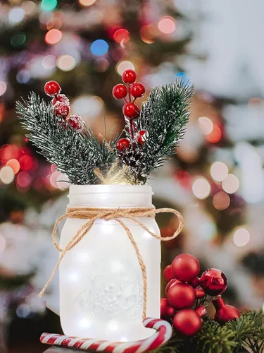 Vista 5 de CNVOILA Centro de Mesa de Navidad, Jarrones de Mason para Decoración de Navidad, Adornos de Chimenea para Mesa, Adornos de Mesa de Vacaciones al Por