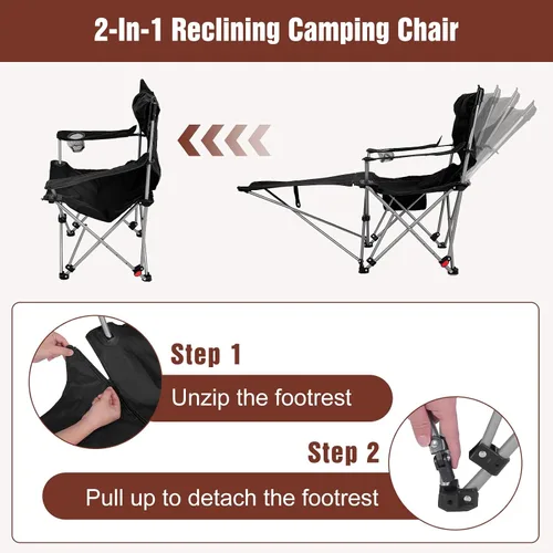 Vista 3 de Reclining Camping Chair with Footrest, 4-Position Adjustable Zero Gravity Chair, Portable Folding Camping Lounge Chair with Headrest Cup Holder &