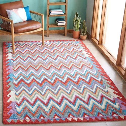 Vista 9 de SAFAVIEH Aspen Collection - Alfombra de pasillo de 2 pies 3 pulgadas x 9 pies, color rojo y marfil, lana cheurón bohemia hecha a mano, ideal