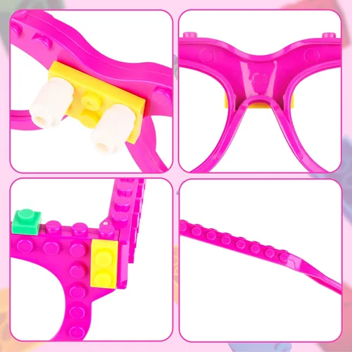 Vista 5 de Hooqict 9 Piezas Gafas de Ladrillos de Construcción DIY Artículos de Fiesta para Niños Decoraciones y Suministros de Fiesta de Cumpleaños