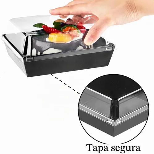 Vista 3 de Ocmoiy - Cajas de charcutería con tapas transparentes, 5 pulgadas, paquete de 50, color negro To Go Paper Food Containers, Disposable Bakery