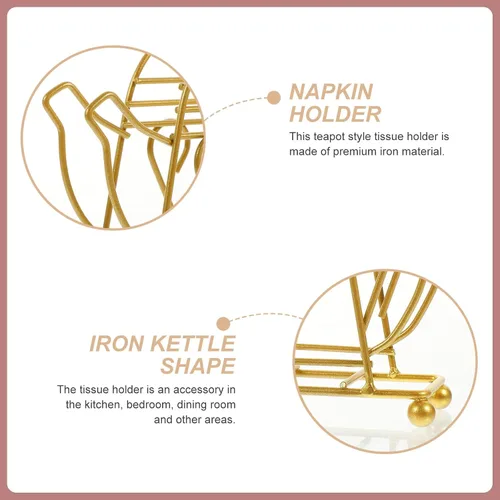 Vista 9 de Metal Napkin Holder Dining Table Napkin Stand Rack Tissue Dispenser Gold Iron Kettle Design for Restaurant Home Kitchen Tabletop Accessories