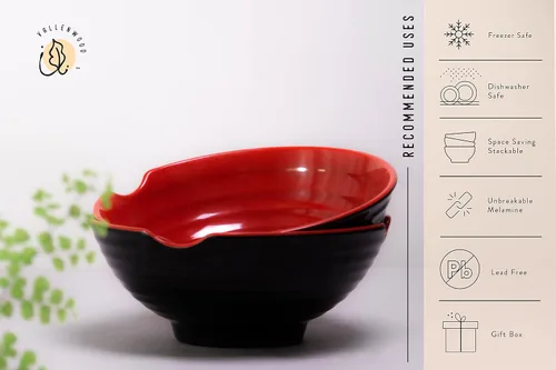 Vista 6 de Juego de 4 cuencos de ramen XL. 12 piezas Pho Bowls. Sopa japonesa asiática. Utensilio: cucharas y palillos. Melamina, grande 52 oz. Fideos, arroz