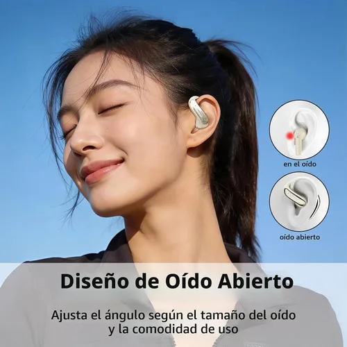Vista 2 de Auriculares Bluetooth de oreja abierta, inalámbricos, con control táctil, diseño ligero, Bluetooth 6.0, tiempo de reproducción de 20 horas Beige