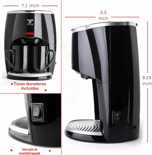 Vista 2 de Moss & Stone - Mini cafetera de goteo de 2 tazas con tazas de 5 onzas, cafetera pequeña