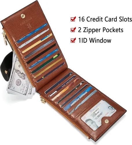 Vista 5 de BOSTANTEN Billeteras de cuero para mujer, con bloqueo RFID, delgado, plegable, tarjetero con bolsillo con cremallera