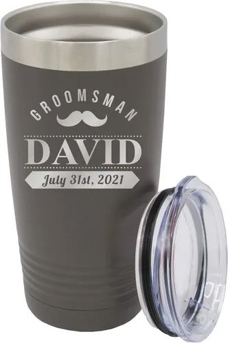 Vista 17 de Vaso de padrinos de boda grabado personalizado, taza de acero inoxidable aislada personalizada para padrino de boda, despedida de soltero, boda