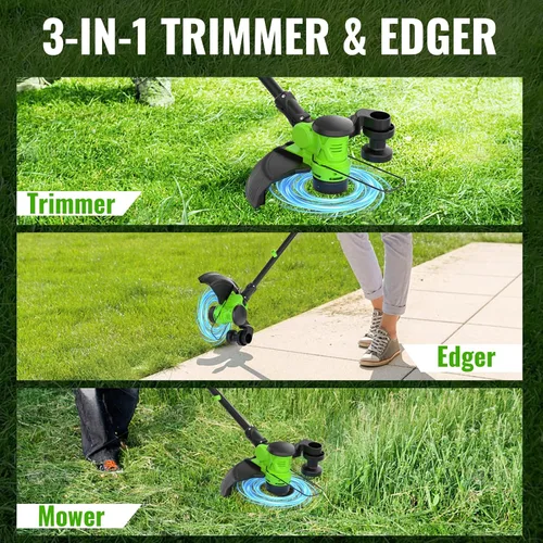 Vista 2 de 20V 12-INCH Cordless Weed Wacker String Trimmer with 2x5.0ah Battery Weed Eater with 8pcs Line & 148FT Cable 20V Electric Grass Cutter & Edger