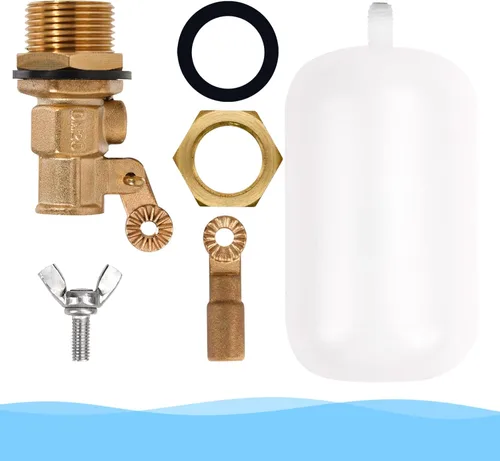 Vista 8 de Válvula de flotador de latón de 1/2 pulgada, 2 piezas, válvula de control de nivel de agua con brazo ajustable, 60 PSI, llenado y cierre automático