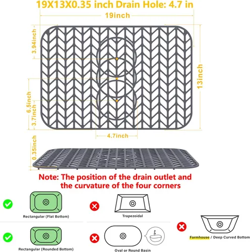 Vista 30 de Protectores de fregadero de cocina de 12 x 11 y 13 x 11 pulgadas, protectores de silicona para fregadero de cocina para la parte inferior del Gris