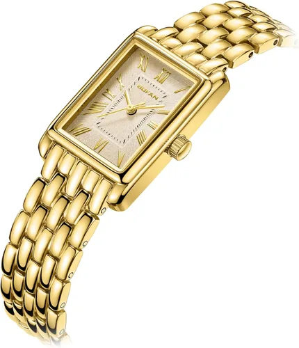 Vista 2 de BOFAN Relojes dorados para mujer con pulsera vintage, caja rectangular, esfera romana, herramienta de ajuste incluida, resistente al agua
