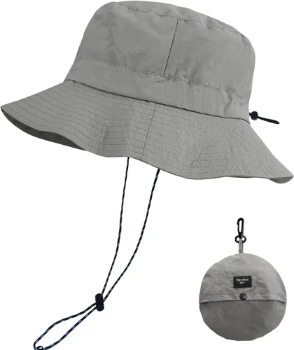 Vista 26 de PFFY Packable Sun Bucket Hat for Men Women Outdoor UV Protection Sun Hats Caqui