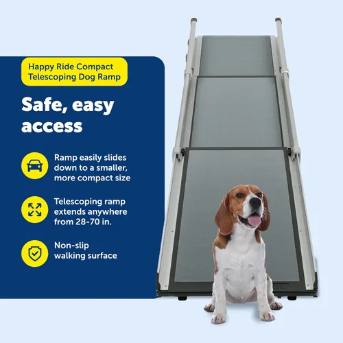 Vista 4 de PetSafe Happy Ride - Rampa telescópica compacta para perros, rampa portátil para mascotas, para automóviles, camiones y SUV con tamaño ajustable