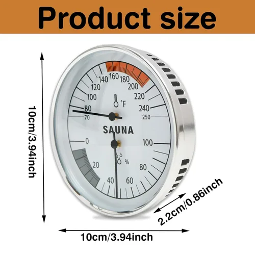 Vista 4 de Termómetro e higrómetro de sauna 2 en 1 (Fahrenheit) para salas de sauna, 70-250 y 0-100% HR, accesorios de sauna