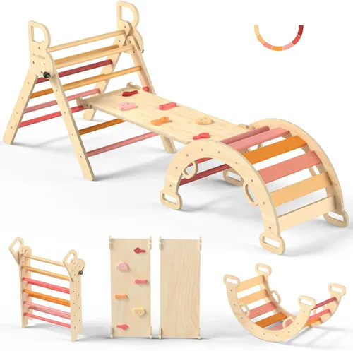 Vista 16 de BlueWood Pikler - Juego de triángulos de madera para niños pequeños, escalador plegable 7 en 1 para interiores para niños, juego de filosofía