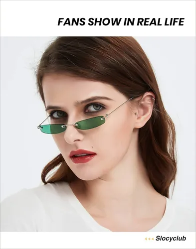 Vista 6 de Slocyclub Vintage Rectangle Skinny Sunglasses for Women Men, Y2K Retro Small Thin Sunglasses, Rimless Trendy Sunglasses