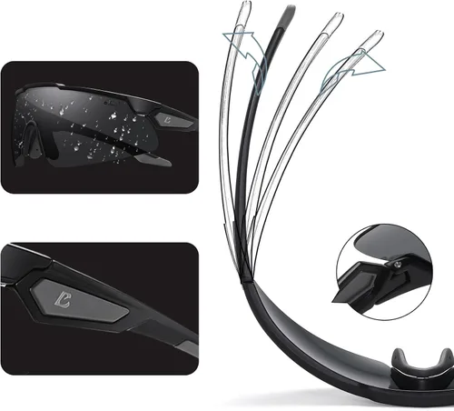 Vista 4 de Bevi Sports Shield - Lentes de sol polarizados UV400 con montura ligera TR90, unisex, béisbol, correr, ciclismo