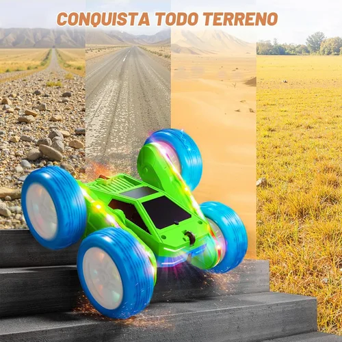 Vista 5 de Auto a control remoto, auto de acrobacias RC de 360° con rotación y giros con carga USB-C, batería modular, 4WD, autos RC con tiras de luces LED