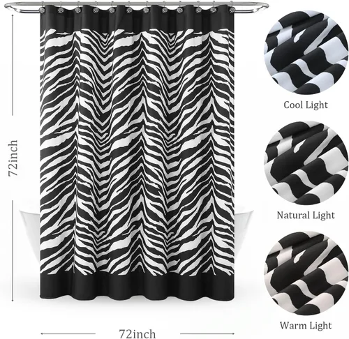 Vista 6 de Zebra - Cortina de ducha de tela de poliéster negra para baño, cortinas de baño modernas, decorativas, contemporáneas, impermeables, modernas, 72