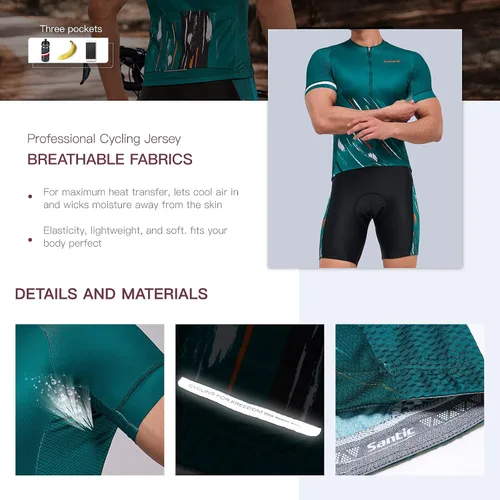 Vista 3 de Santic Men's Cycling Jersey Set Bib Shorts 4D Padded Short Sleeve Outfits Set Quick-dry