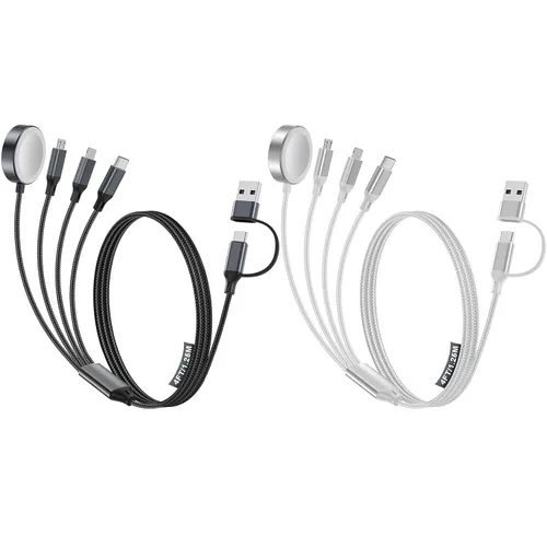 Vista 12 de Cable de carga múltiple para cargador de Apple Watch/cargador de iPhone, cable tipo C para iWatch Ultra/10-2/iPhone 17-11/Samsung S25-S20 1-negro