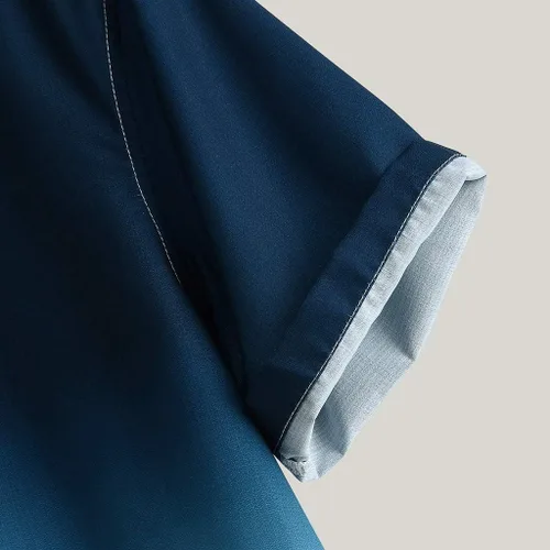 Vista 6 de ZEFOTIM Camisas de lino para hombre, manga corta, con botones, degradado, casual, ajustado, guayabera, playa, trabajo, verano hawaiano