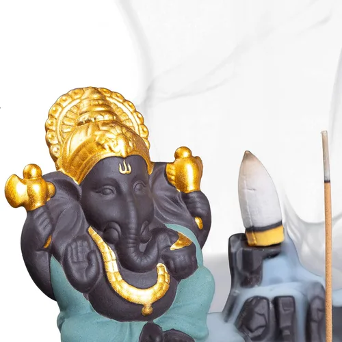 Vista 2 de Mini estatua de Ganesha, estatua de Ganapati Ganesh en soportes de incienso, ídolo de Ganpati, estatua de Ganesha, figura de Ganesha, Dios elefante