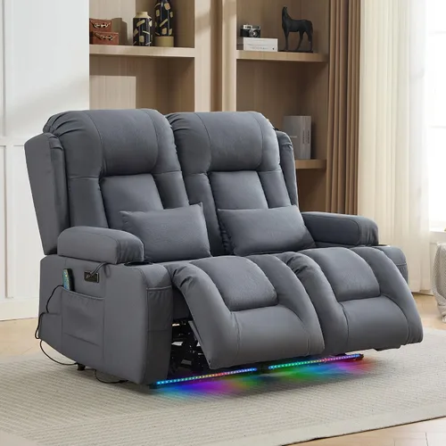 Vista 18 de TUNYI Wall Hugger - Sofá reclinable con consola, sofá biplaza reclinable eléctrico para autocaravana con masaje y Beige