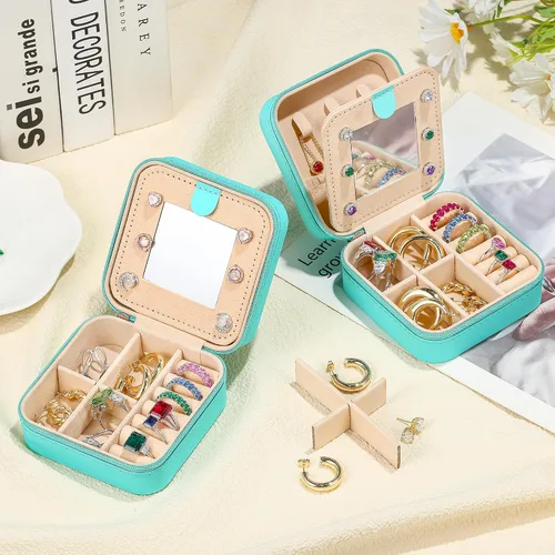 Vista 2 de Parima Joyero de viaje Joyero personalizado con inicial, organizador de joyas azul esencial de viaje para mujeres, cajas de joyería, regalos