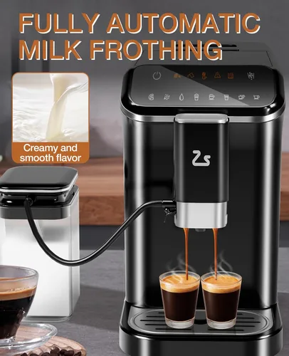Vista 3 de GarveeTech Máquina de café expreso totalmente automática, máquina de café y café con espumador de leche automático, molinillo de granos espresso