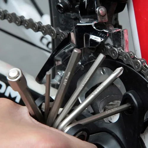 Vista 8 de Herramienta para bicicleta, multiherramienta 16 en 1, multiherramienta para bicicleta de montaña, portátil, plegable, kit de reparación de ciclismo