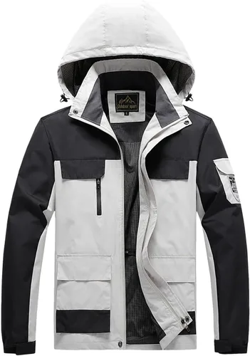 Vista 4 de Chaqueta de esquí impermeable para hombre, ligera y cálida, con cortavientos con capucha para protección contra el viento y la lluvia al aire libre