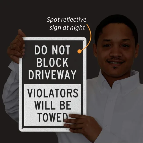 Vista 5 de SmartSign Letrero con texto en inglés "Do Not Block Driveway - Violators Will Be Towed", aluminio reflectante de grado ingeniero de 10 x 14