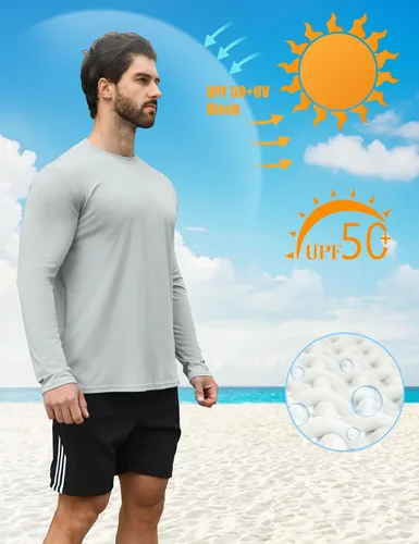 Vista 3 de HOPLYNN 2 Pack Men's UPF 50+ Rash Guard Quick-Dry Long Sleeves Shirts, Swim Fishing Shirts UV Sun Protection Shirts for Men