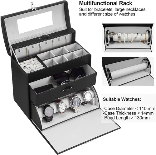 Vista 2 de Homde Paquete organizador de joyería una caja de exhibición de joyas con colgador de reloj y una caja de reloj con estación de carga para smartphone