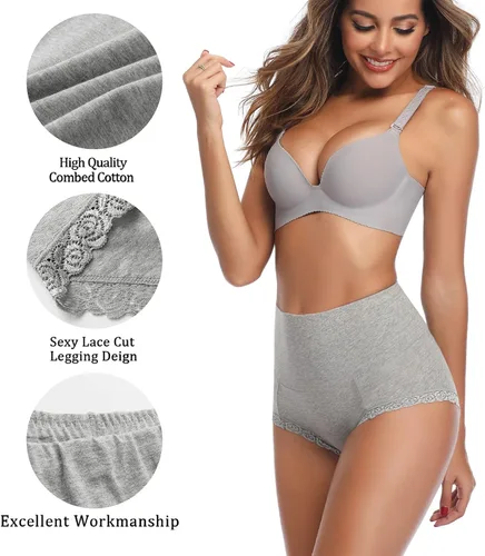 Vista 2 de ANNYISON Ropa interior para mujer, cintura alta, cobertura completa, calzones coloridos de algodón para mujer