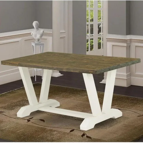 Vista 30 de East West Furniture VT026 Mesa de comedor estilo V – una mesa de cocina rectangular con patas elegantes, 36 x 60 pulgadas, multicolor