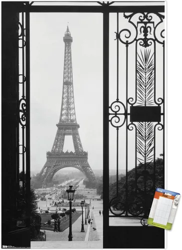 Vista 11 de Trends International Póster de pared de la Torre Eiffel - Puerta VIew, 14.725 x 22.375 pulgadas, versión enmarcada de madera de granero