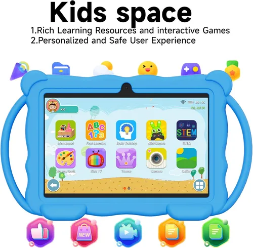 Vista 2 de Tableta para Niños de 7 Pulgadas Android 14.0 para Niños Pequeños, 4GB RAM 32GB ROM Bluetooth Pantalla IPS Google Play YouTube Control Parental