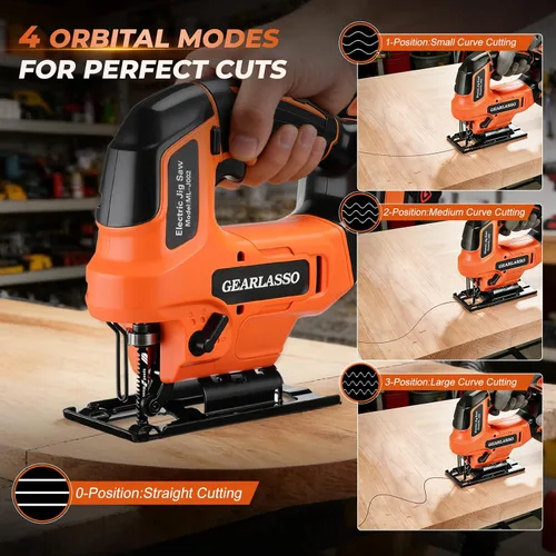 Vista 5 de Sierra caladora inalámbrica de 21 V con 2 baterías de 2.0 Ah, rompecabezas de velocidad variable de 2800 RPM para madera y metal, 4 ajustes