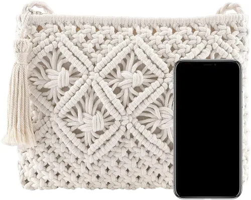 Vista 5 de CHIC DIARY Bolso de mano de paja para mujer, bolso de paja bohemio para verano, playa, tejido, sobre cartera de muñeca
